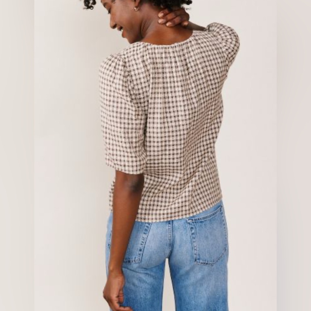 Flossie Button Down Top Able Checkered Short Slee… - image 3